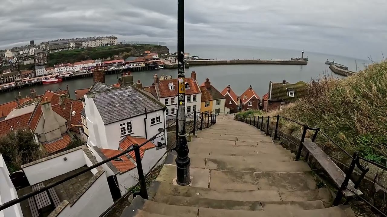 Walking down the 199 steps from Whitby Abbey.