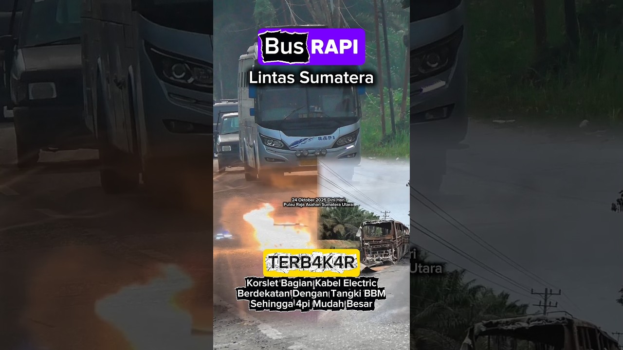 Bus Rapi Aloha Terbakar di Jalinsum Pulau Raja Sumut 