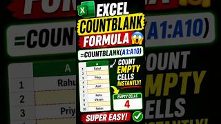 “COUNTBLANK formula use karo aur instantly empty cells count karo 🔥”#excel #excelshorts #countblank