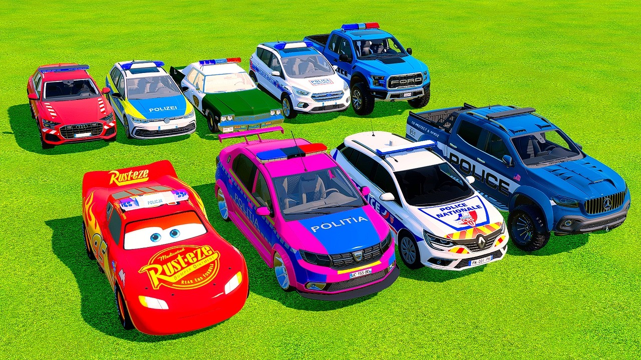 TRANSPORTING AND DRIVEN 9 POLICE CARS, DACIA, VOLVO TO GARAGE FS22 VOL 54