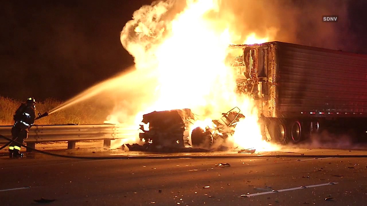 Truck fire on SR-52 causes chain collisions