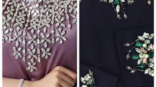 Beaded work on silk chiffon dresses ,Stone and Pearl work dress ideas,