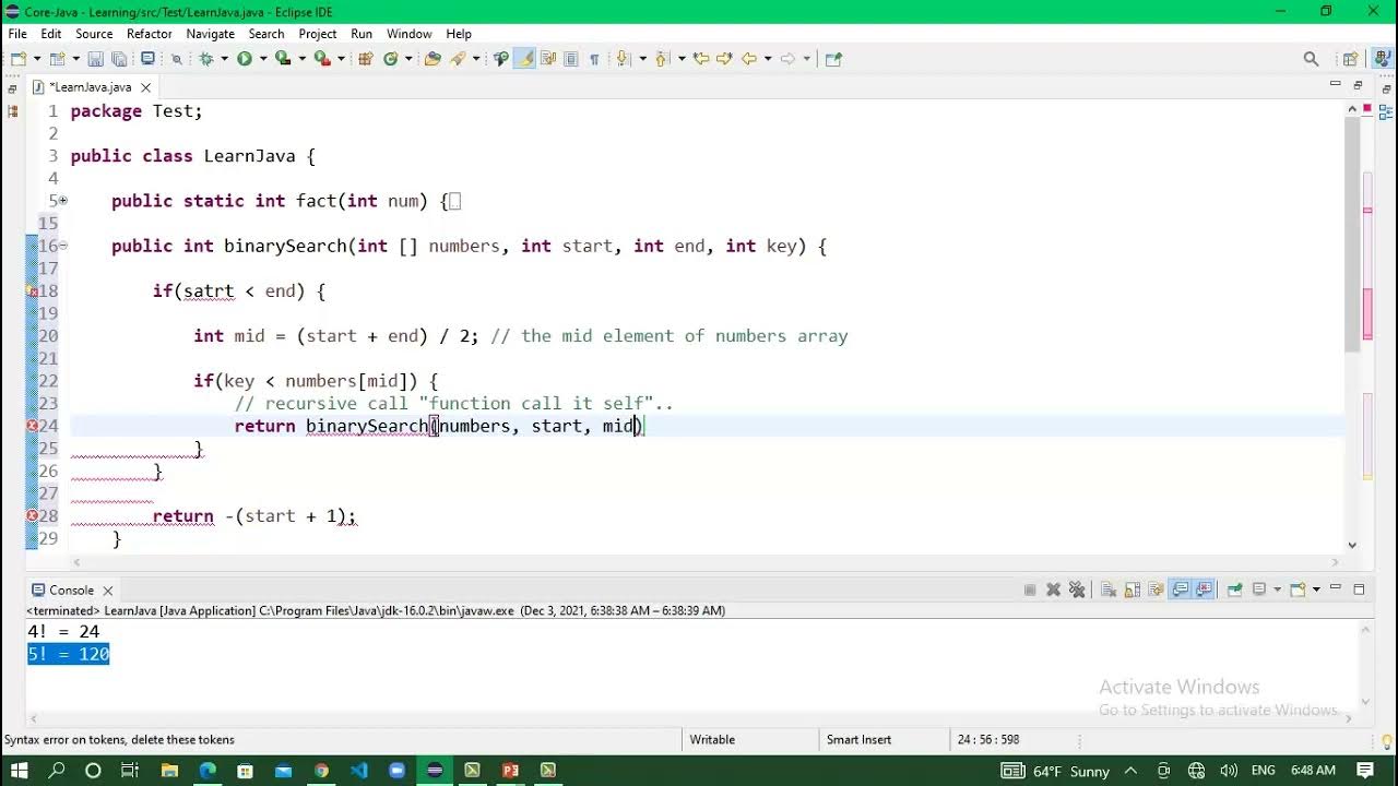 Basic-Java recursive Binary Search #026 - YouTube
