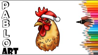 How to draw 🎅 Rooster cartoon for christmas | Learn to Draw step by step