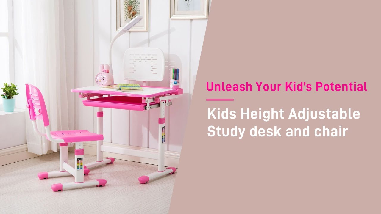 Kids' Height Adjustable Ergonomic Study Desk With Chair & Lamp YouTube