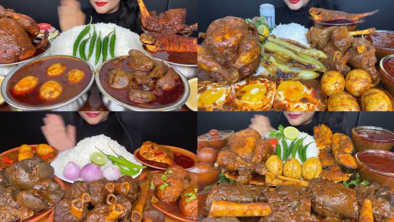 ASMR EATING LOTS OF MUTTON, EGGS , CHICKEN CURRY 🍛 , SPICY EATING CHALLENGE #mukbang #asmreating 