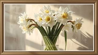Framed TV Art 4K White Daffodils | Sunlit Floral Arrangement | No Music Screensaver for Home screenshot 4