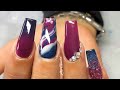 Burgundy And Blue Dark Acrylic Nails Design