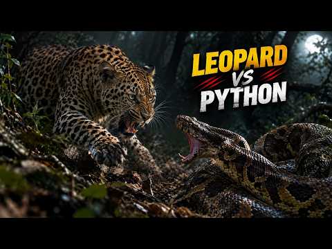 A Leopard Meets a Giant Python l Hunter Becomes the Hunted🔥 #wildanimals #python vs leopard
