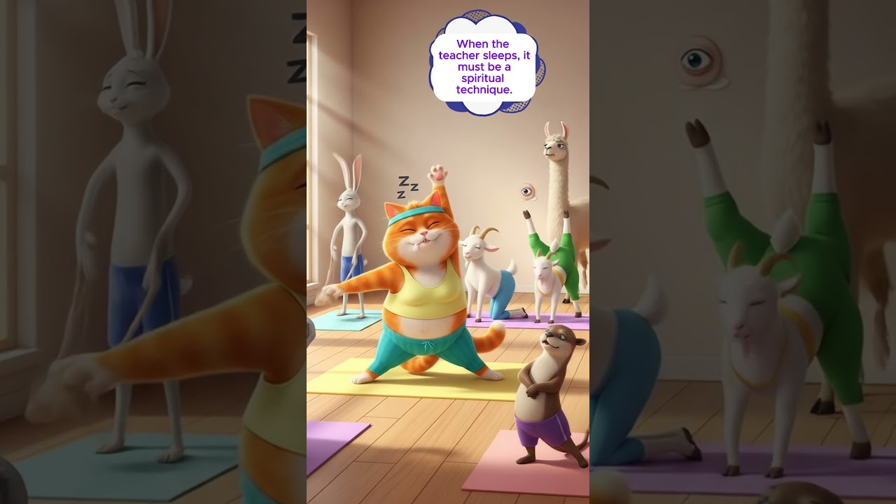 Chubby Cat Yoga Master  Hilarious Animal Yoga Class Animation (1-Minute Short) 
