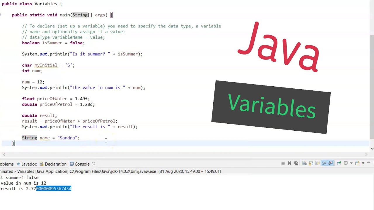 Java - An Introduction to variables - YouTube
