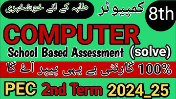 Class 8 Computer 2nd Term Paper School Based Assessment 2024 | SBA Second Term papers 8th Class