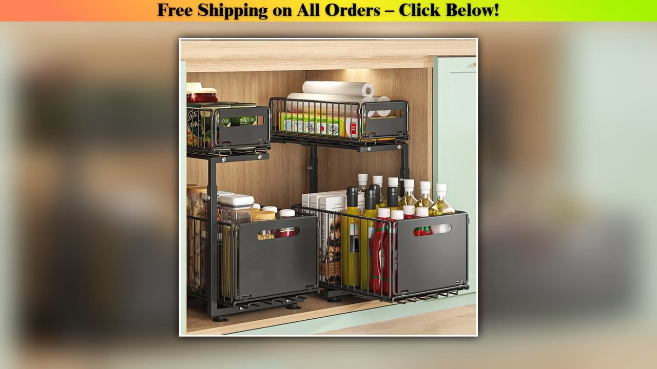 Pull-Out Under Sink Organizer, 2-Tier Adjustable Height Sliding Shelf for Kitchen/Bathroom Cabinet