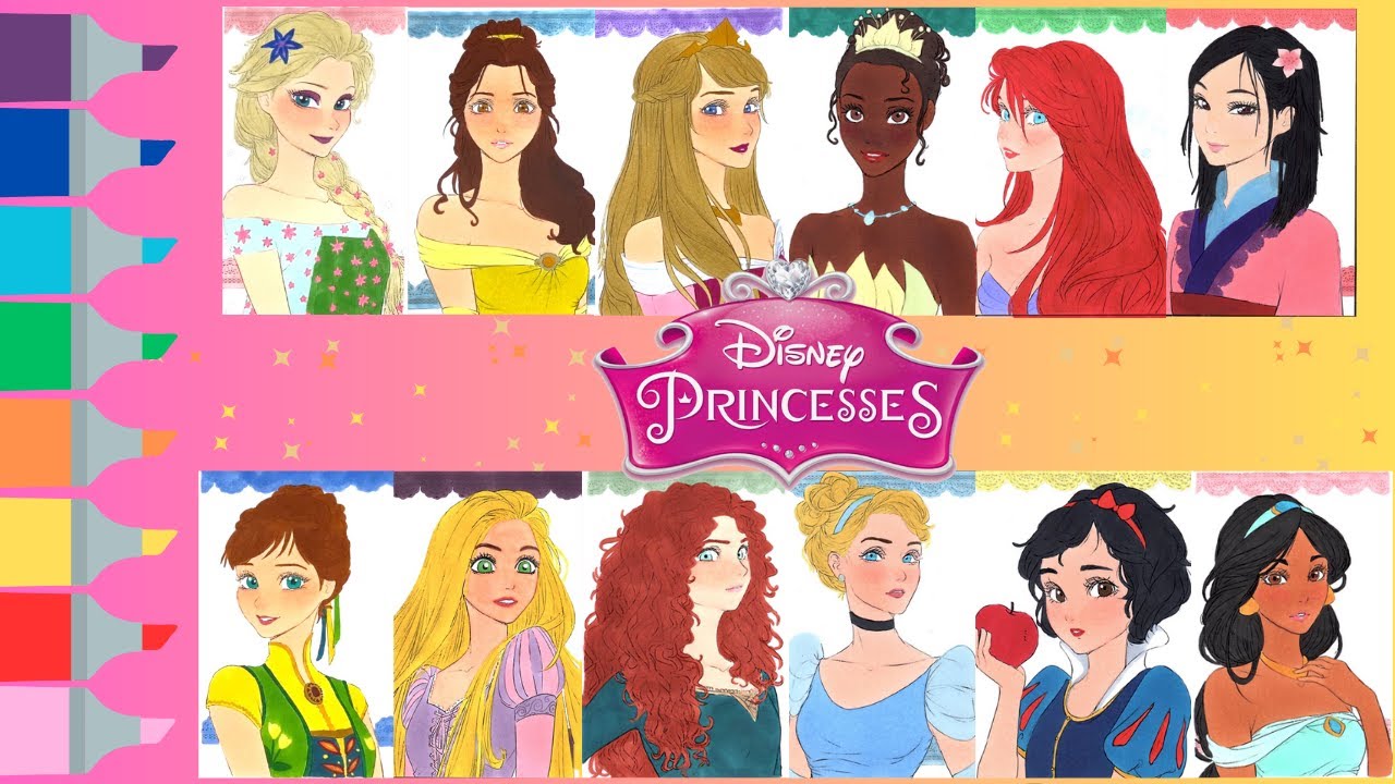 Disney Princesses Coloring Compilation 30 Mins | Ariel, Belle, Elsa, Anna, Jasmine, Tiana, Rapunzel