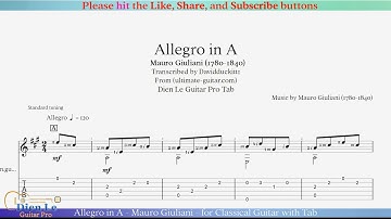 Allegro in A - Mauro Giuliani - for Classical Guitar with Tab