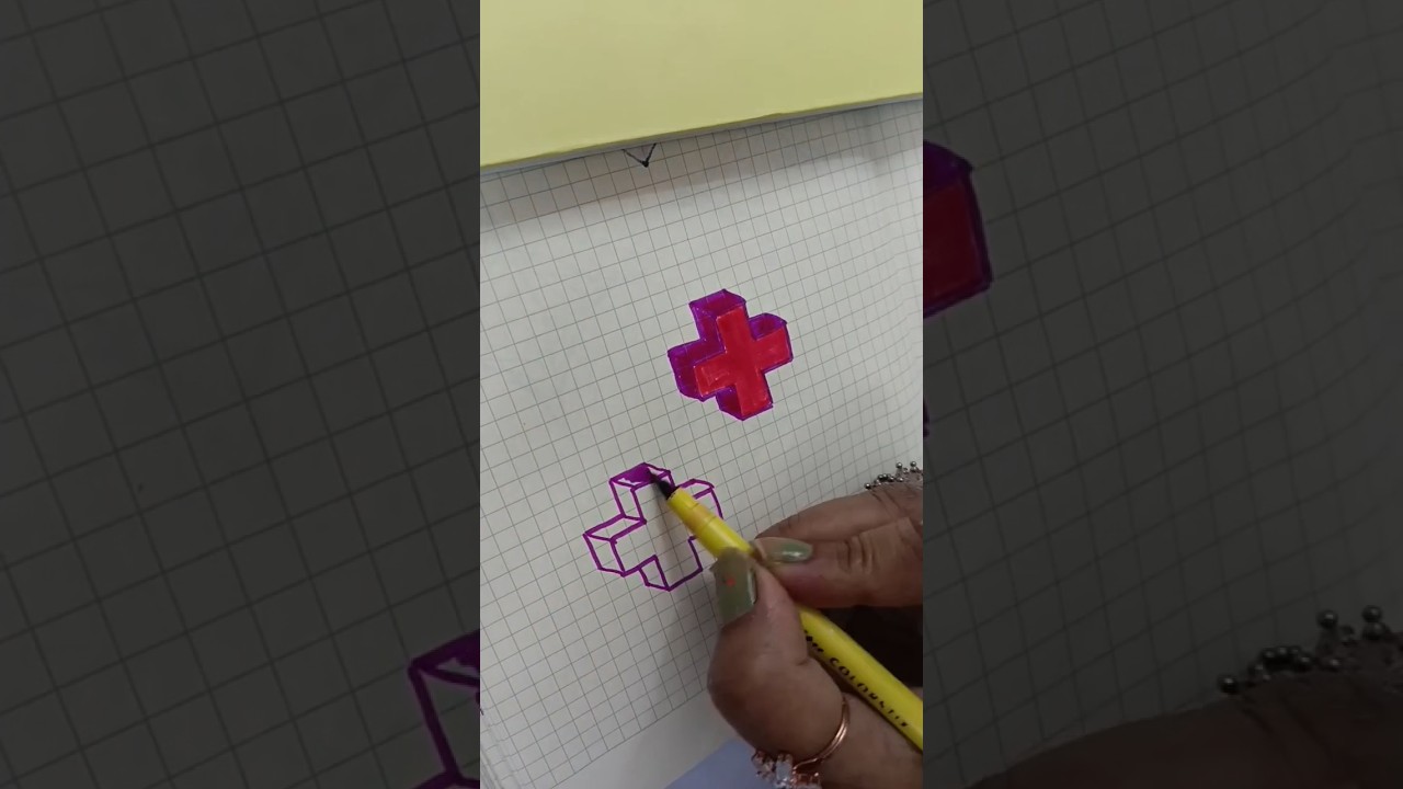 How to draw a 3D Red Cross easily ✍️👌
