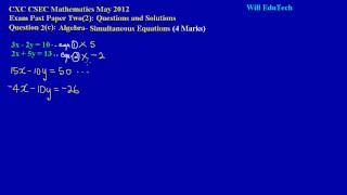 csec cxc maths past paper 2 question 2c may 2012 exam solutions answers by will edutech