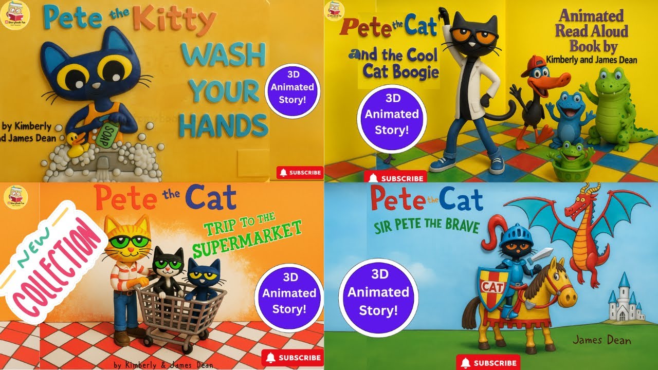3D Pete the Cat Story Time Collection | Read Aloud |  Rocking in my school shoes and more