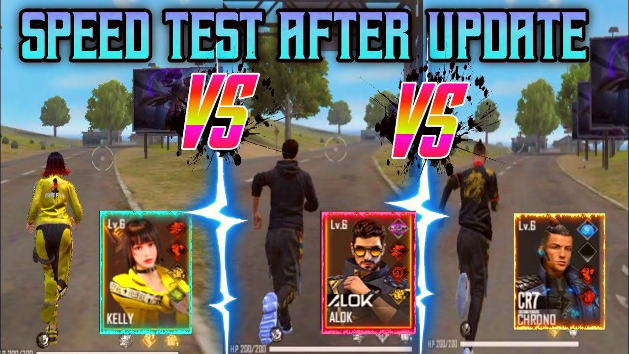 SPEED ABILITY TEST || CHRONO VS ALOK VS KELLY SPEED TEST AFTER UPDATE IN FREE FIRE ||