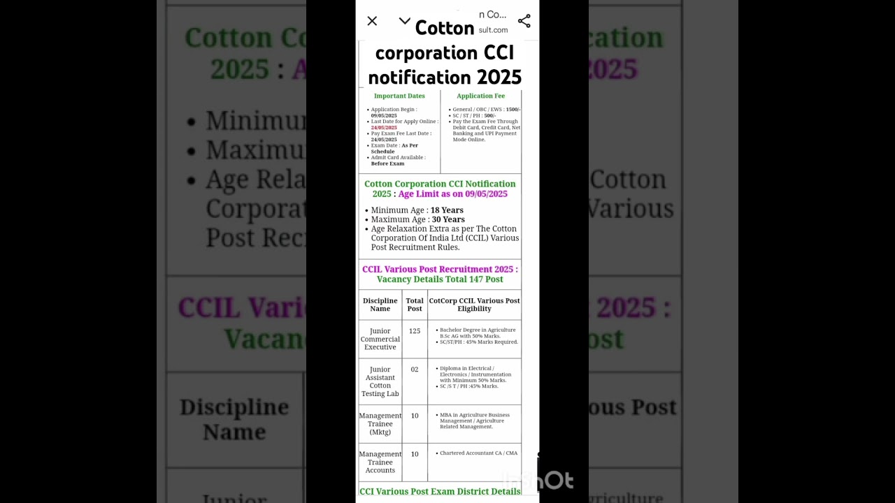 Cotton Corporation CCI Notification 2025 : Age Limit   09/05/2025 