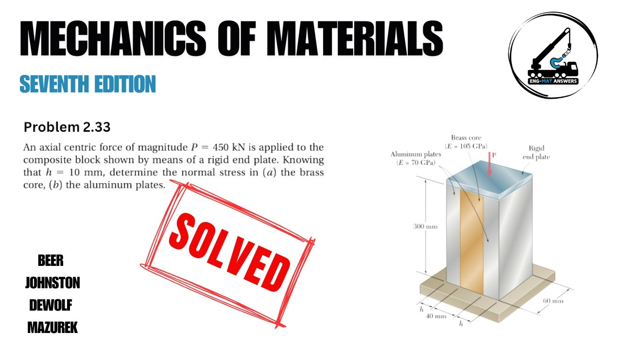 Задача 2.33 | К композитному блоку приложена осевая центральная сила величиной P=450 кН.