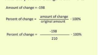 Math lesson on percent change. this has an overview of increase and
decrease also shows how to calculate the amount change in order use
pe...