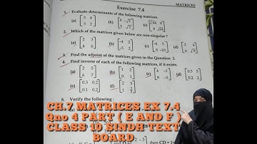 CH.7 MATRICES EX 7.4 Qno 4 PART (E AND F) CLASS 10 SINDH TEXT BOARD