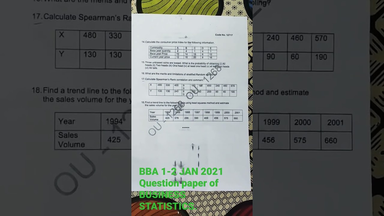 BBA 1-2 (CBCS) JANUARY 2021 Question paper of BUSINESS STATISTICS.