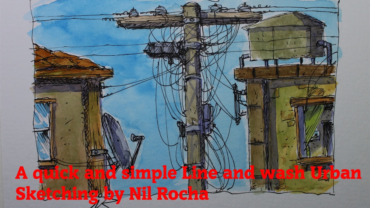 A quick and simple Line and wash Urban Sketching by Nil Rocha - YouTube