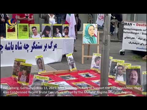 Heidelberg, Germany—May 13, 2023: MEK Supporters Rally to Support the Iran Revolution.