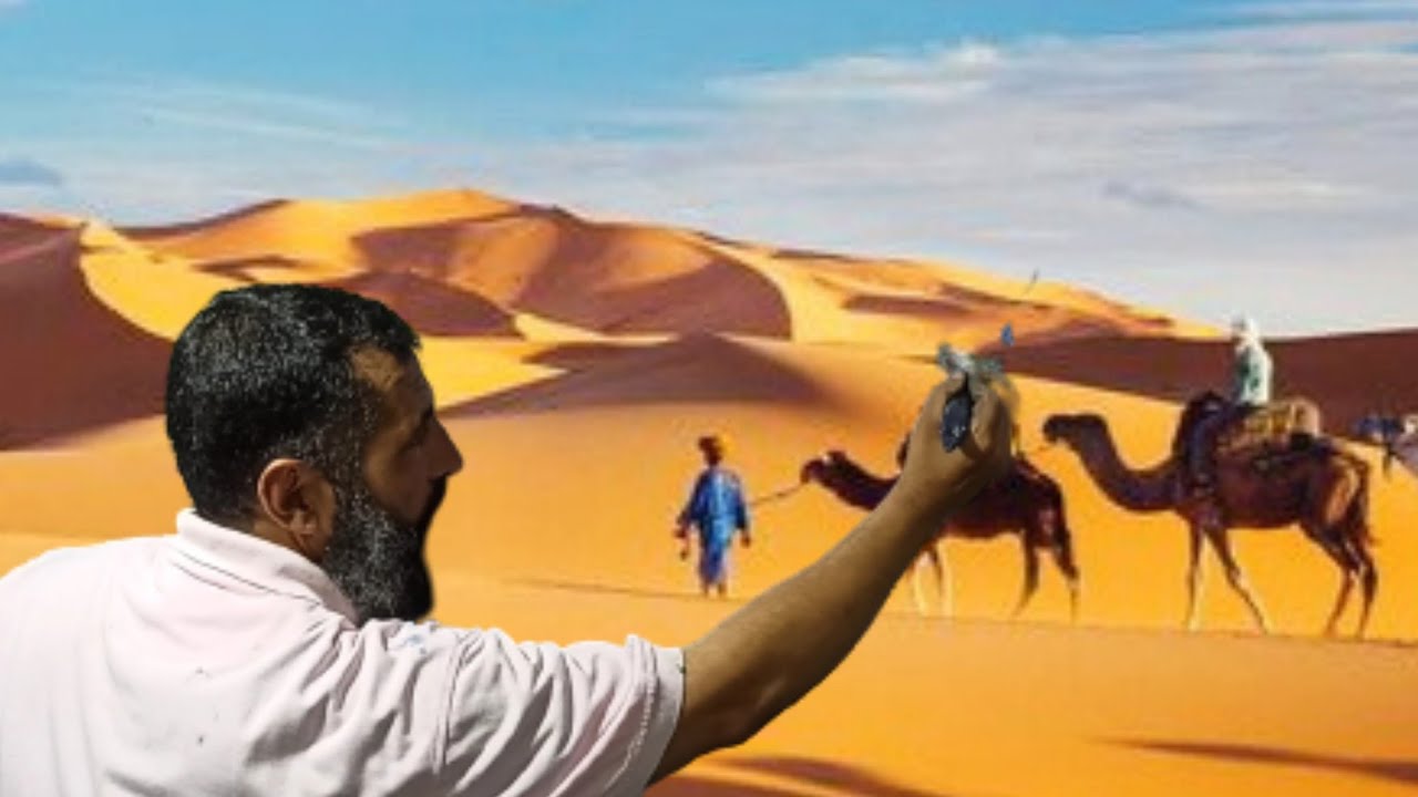 بطريقة جديدة رسم الصحراء في المنظر الطبيعي بالفرشاة وألوان الأكريليك