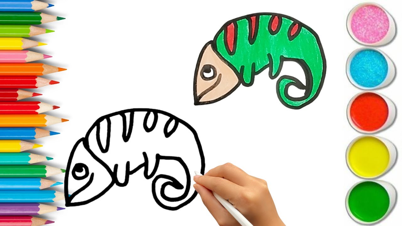 How To Draw cute iguana Drawing, Painting & Coloring For Kids and Toddlers_ Child Art 🐋🌈🎨