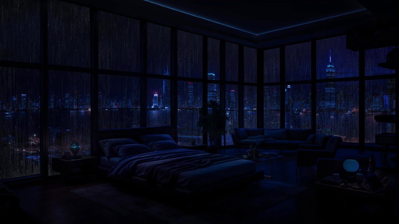 NYC High-Rise Rainy Night 🌧️ City Lights Ambience for Sleep & Relax (No Ads)