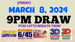 Lotto Result Today 9pm draw March 8, 2024 6/58 6/45 4D Swertres Ez2 PCSO#lotto