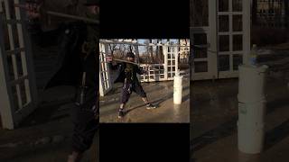 Improvised pole/ nail short spear stabbing practice with Azazel - BObyWasabi metal Forge by Echo.