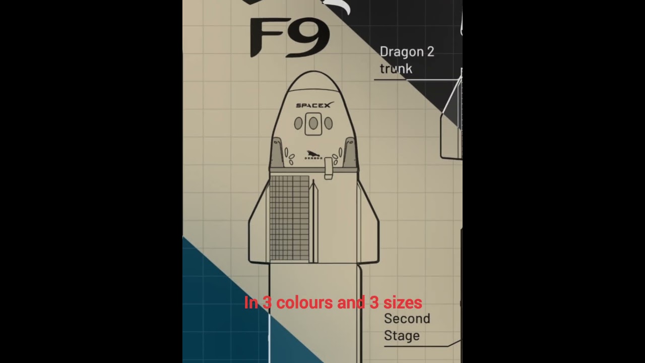 SpaceX Falcon 9 FRAMED blueprint - detailed wall art printed poster with Dragon capsule