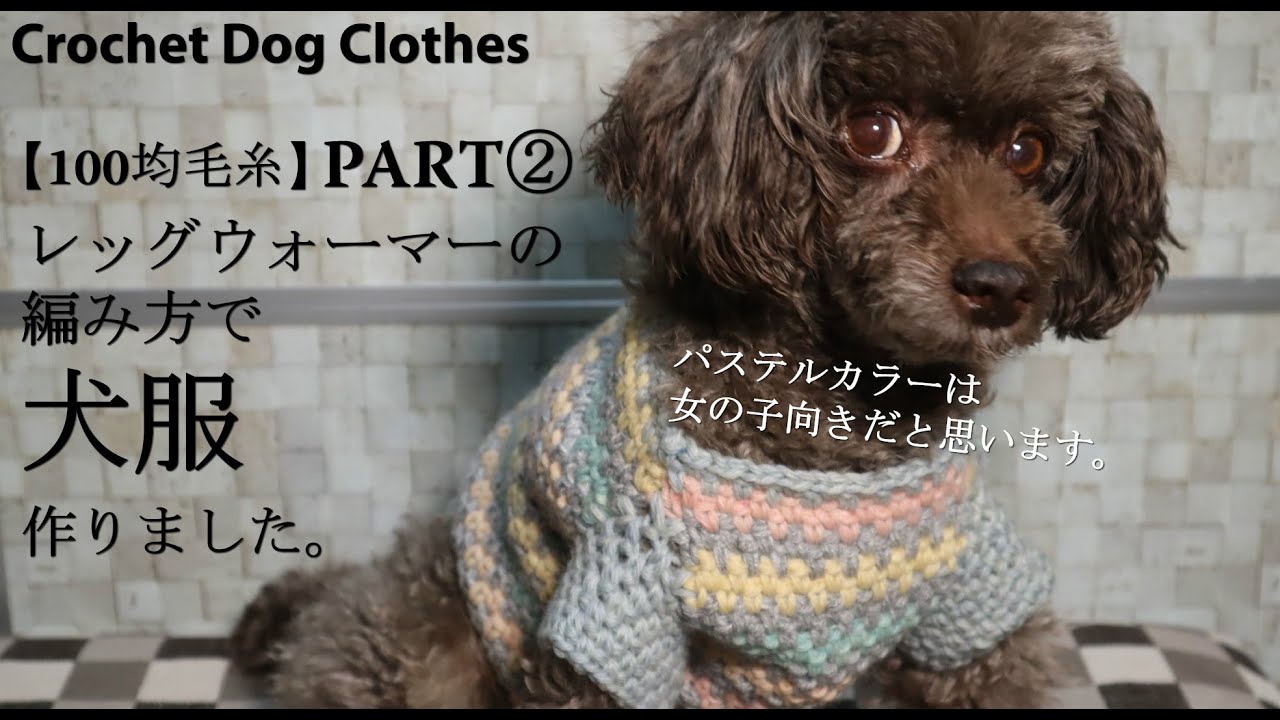 100均毛糸 パステルカラーの犬服作りましたpart 胴体部分調節しながら Crochet Dog Clothes かぎ針編み編み方 Youtube