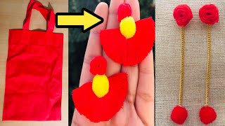 DIY How to make Tassel Earrings at home | cloth bag crafts | jewellery making