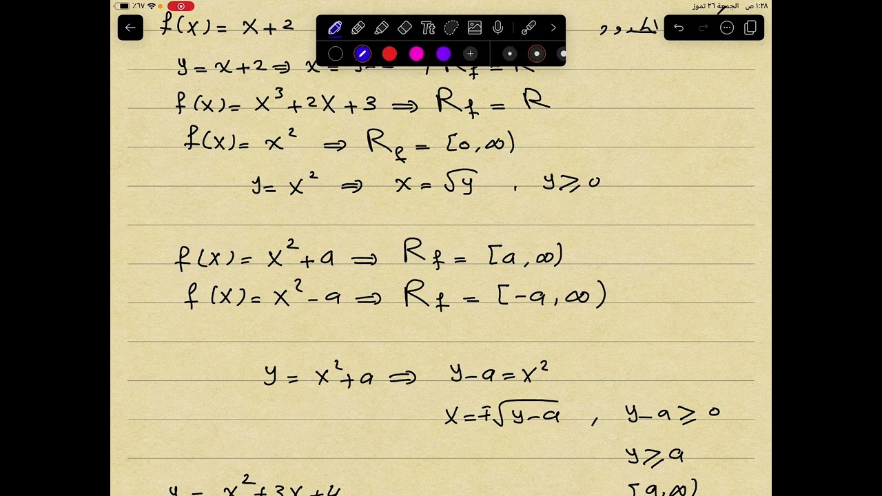 م9 / المدى Range / التفاضل والتكامل