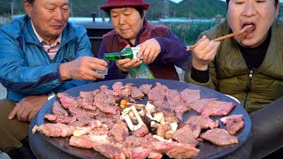 🥩 6 kinds of Grilled Beef on the cauldron lid - Mukbang eating show