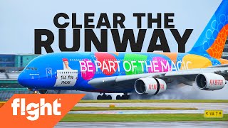 Airbus A380 reverse thrust in action – stunning slow-mo at Manchester Airport