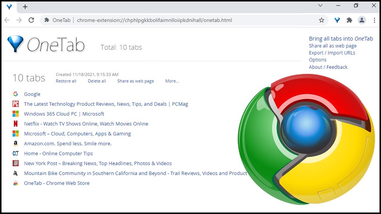 Move Your Open Tabs Into a List With the OneTab Google Chrome Extension and  Get Your Memory Back 