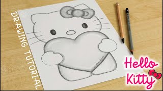 How to draw HELLO KITTY holding a heart