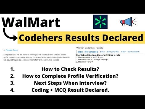 Walmart Codhers Result Coding + MCQ Round Result Declared | Complete Profile Verification