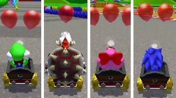 Mario Kart 7 Balloon Battle - All Custom Characters Losing Animations