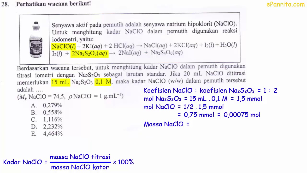 Cara Cepat Menghitung Kadar Zat Pada Titrasi IIodometri (UN Kimia 2018