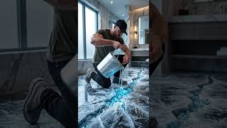 Turning A Bathroom Into A Frozen Ice Cave ❄️ #LuxuryInterior #IceFloor #EpoxyFloor