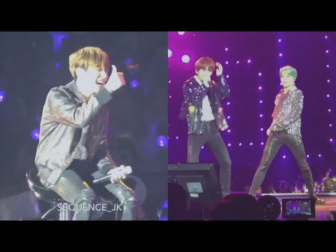 181020 Jungkook reaction to Jimin doing his choreo in DNA w/ Taehyung @ Love Yourself Tour in Paris