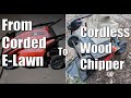 Home made cordless wood chipper from a corded electric lawn mower