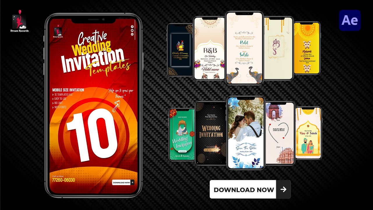 01 Pack | 10 Vertically | Mobile Size | Wedding Invitation| AfterEffects Templates Download Now